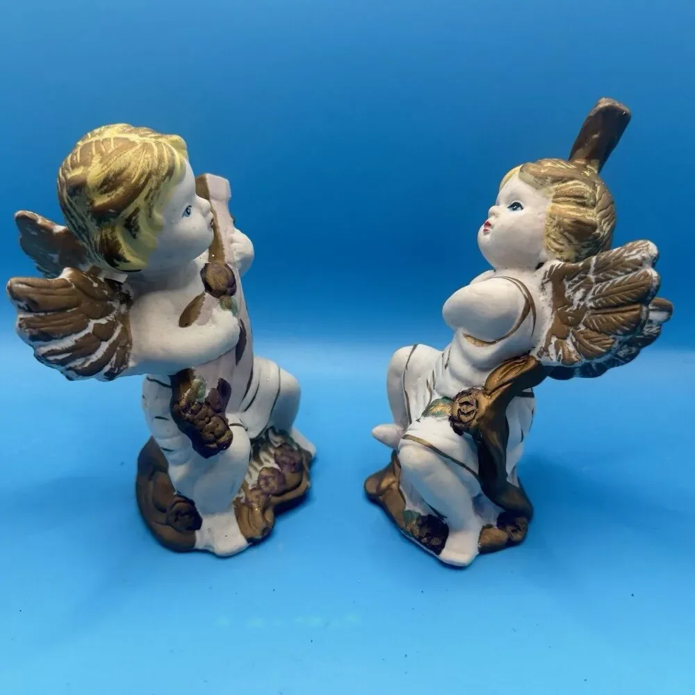 Vintage Made In Taiwan Angel Cherub Figurines Musical Instruments Porcelain Set